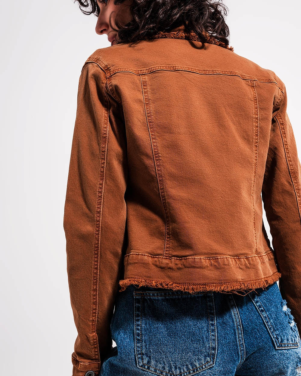 Raw Edge Denim Jacket in Brown