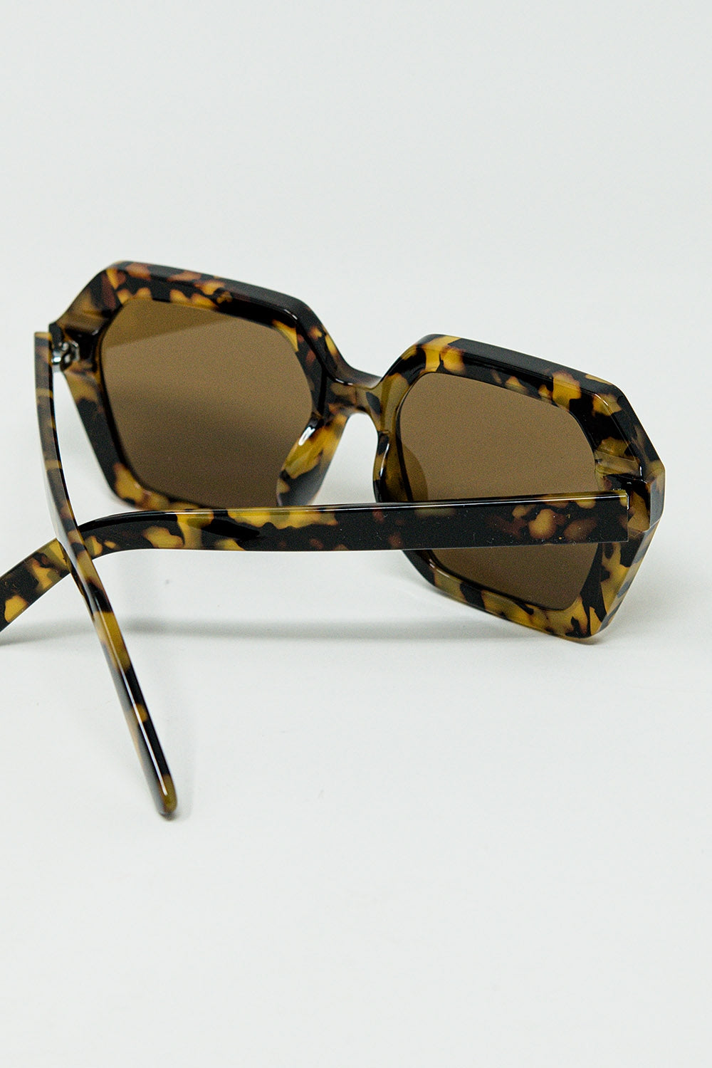 Rectangular Sunglasses in Brown Abstract Print Translucent Color