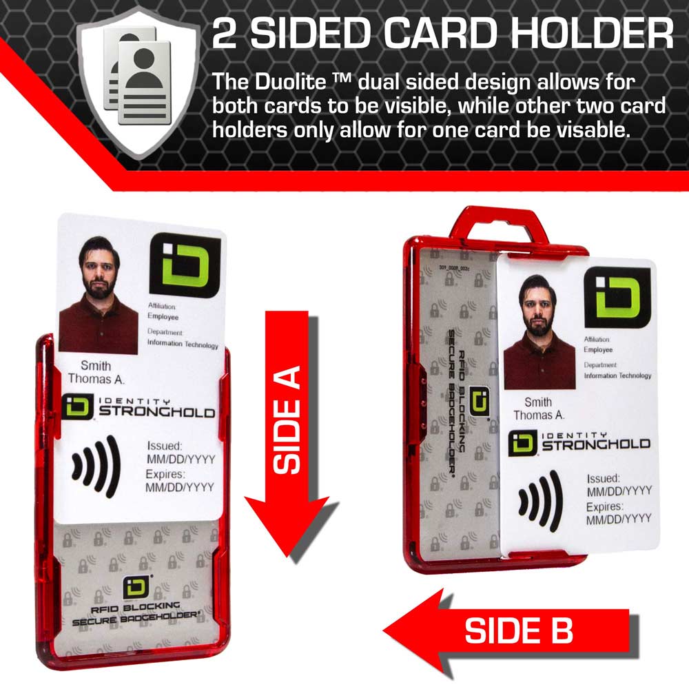 Secure Badge Holder Duolite ® Vertical 2 ID Card Holder Retractable Reel and Lanyard Bundle