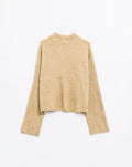 Relaxed Beige Ribbed High Neck Sweater