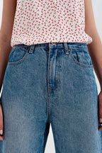 Relaxed Fit Side Rip Jeans in Mid Blue