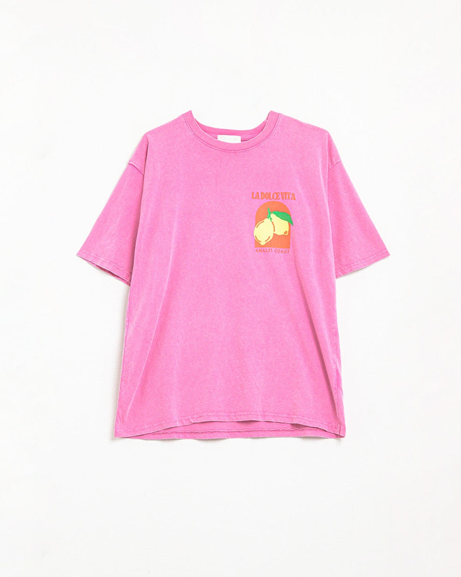 Relaxed Fit T-Shirt with La Dolce Vita Print in Pink