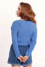 Relaxed Ribbed Boat Neck Sweater in Blue