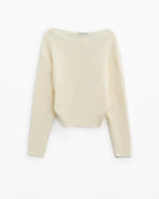 Relaxed Ribbed Boat Neck Sweater in Cream