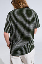 Relaxed Striped T-Shirt with Crew Neckline in Khaki