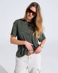 Relaxed Striped T-Shirt with Crew Neckline in Khaki