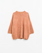 Relaxed Sweater with French Sleeve and Crewneck in Camel