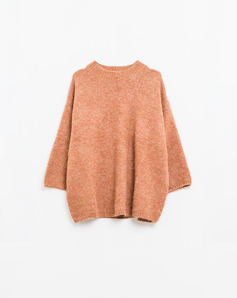 Relaxed Sweater with French Sleeve and Crewneck in Camel