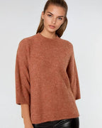 Relaxed Sweater with French Sleeve and Crewneck in Camel