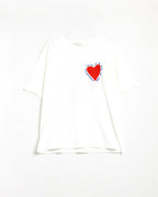 Relaxed White T-Shirt Featuring a Heart Design on Both the Front and Back