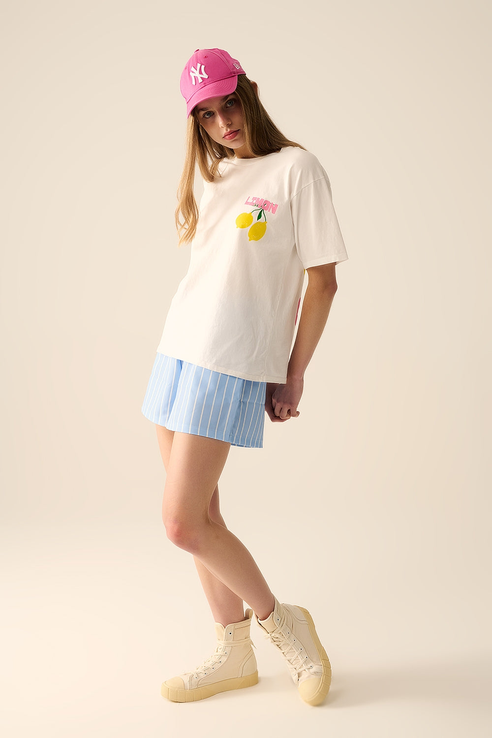 Relaxed White T-Shirt with Lemon Print