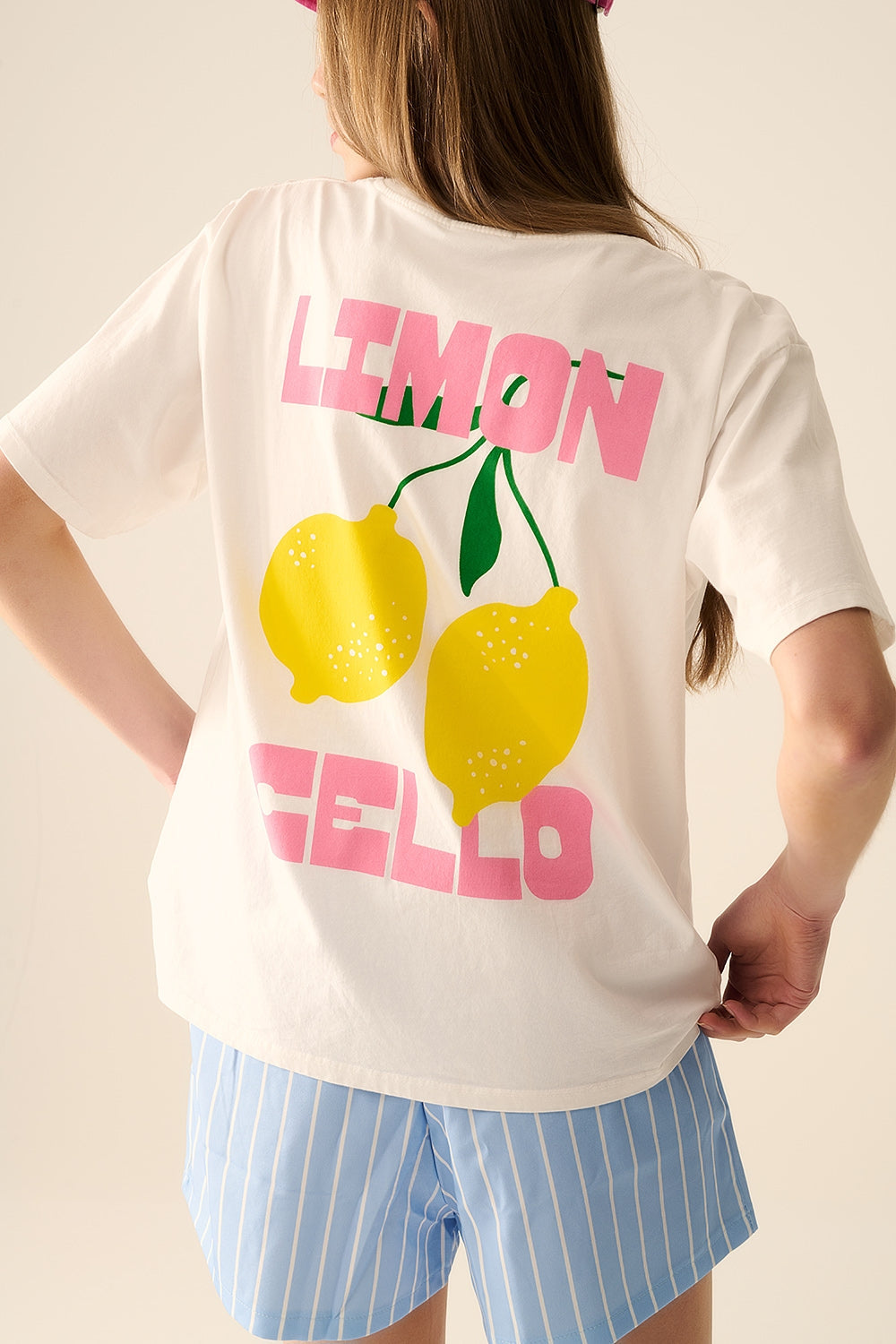 Relaxed White T-Shirt with Lemon Print