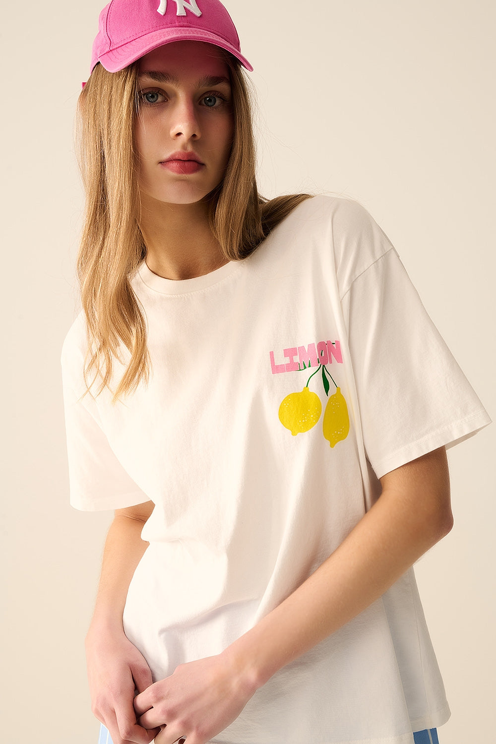 Relaxed White T-Shirt with Lemon Print