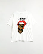 Relaxed White T-Shirt with Rebel and Lips Graphic Print