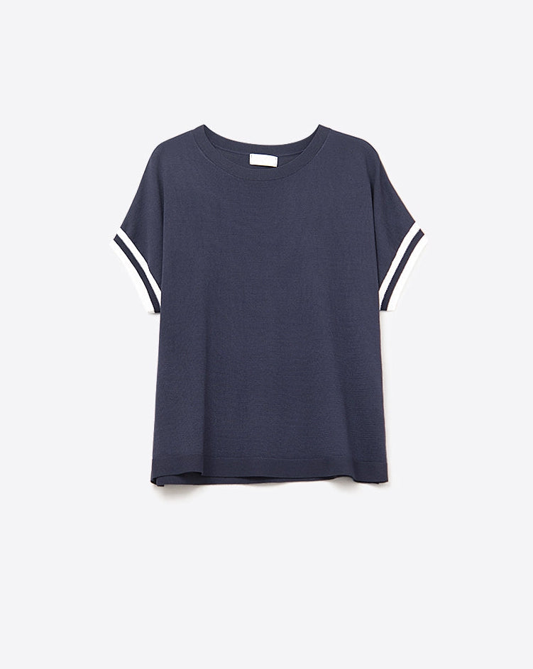 Relaxed Sweater in Navy with White Contrast Detail