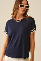 Relaxed Sweater in Navy with White Contrast Detail