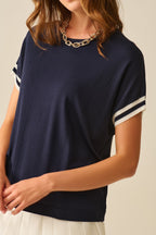 Relaxed Sweater in Navy with White Contrast Detail