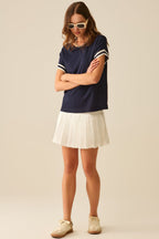 Relaxed Sweater in Navy with White Contrast Detail