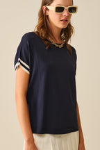 Relaxed Sweater in Navy with White Contrast Detail