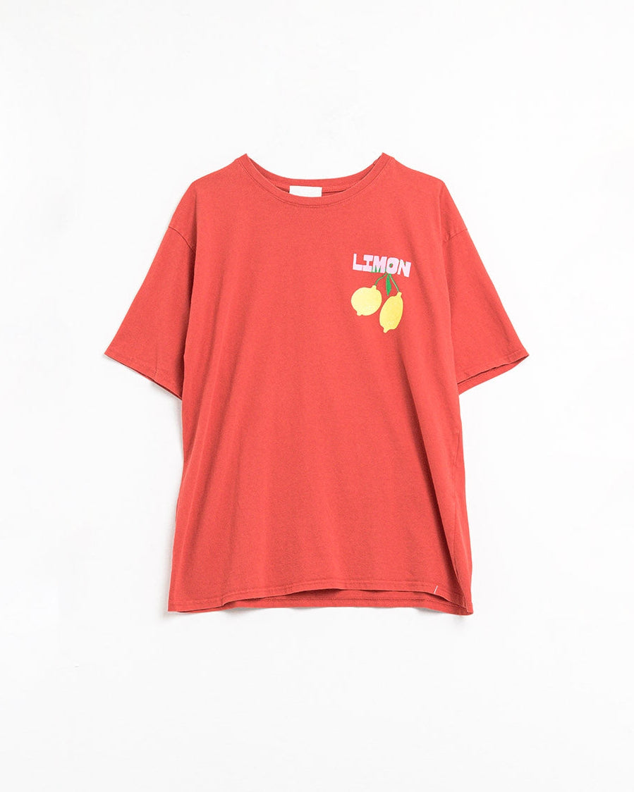 Relaxed Red T-Shirt with Lemon Print
