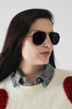 Retro Aviator Sunglasses with Smoke Lense in Black