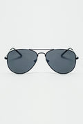 Retro Aviator Sunglasses with Smoke Lense in Black