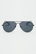 Retro Aviator Sunglasses with Smoke Lense in Black