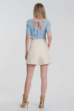 Rib Knitted Sweater with Tie Back in Blue