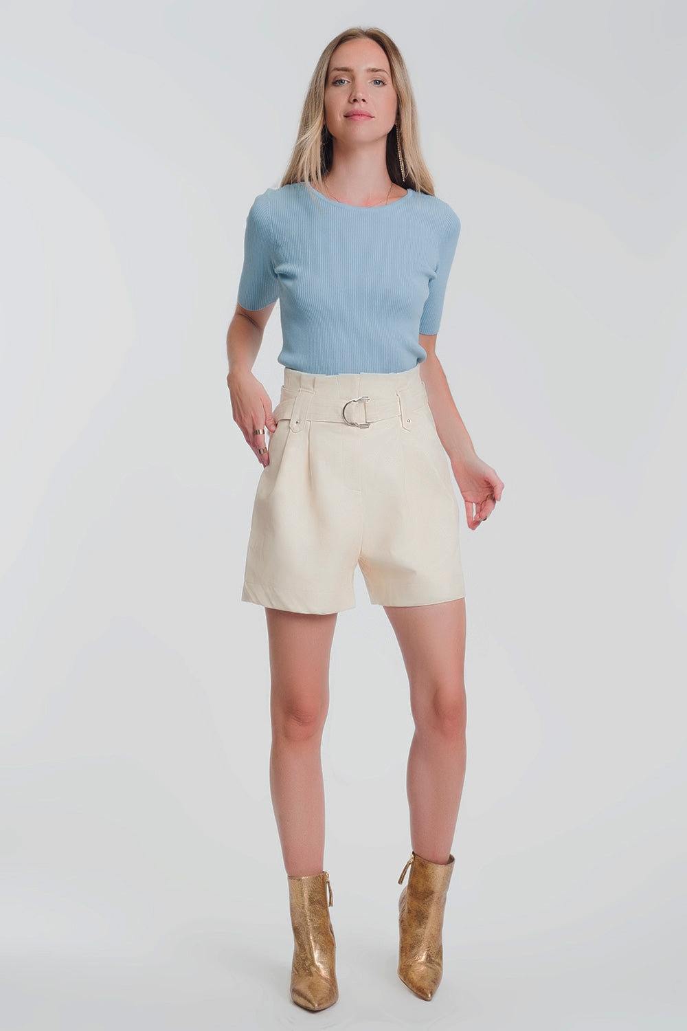 Rib Knitted Sweater with Tie Back in Blue