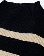 Ribbed Knit Jersey in Black with Camel Stripes