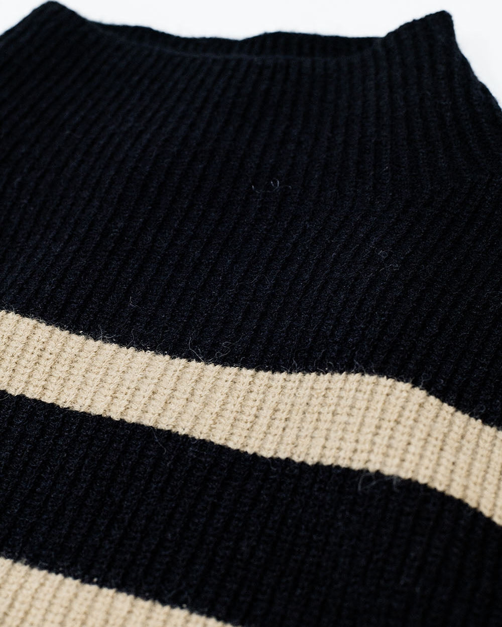 Ribbed Knit Jersey in Black with Camel Stripes