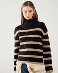 Ribbed Knit Jersey in Black with Camel Stripes