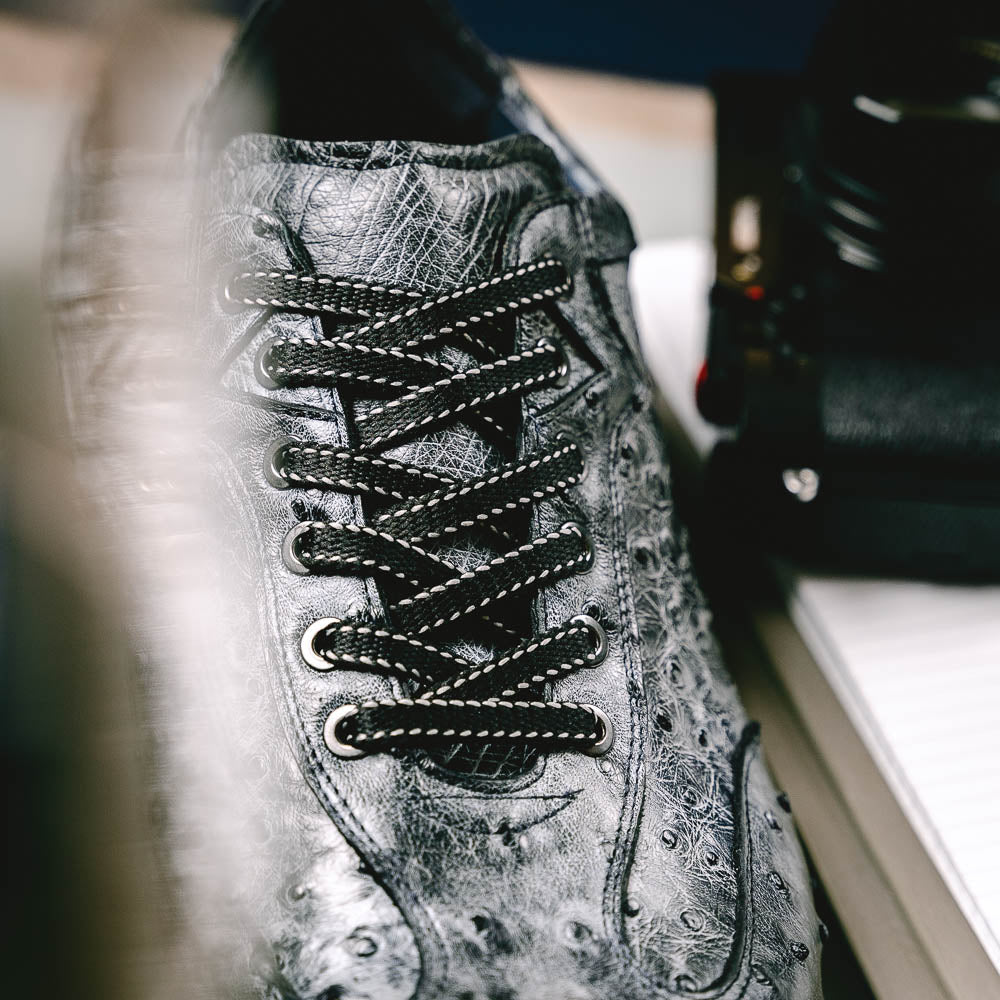 Rio Ostrich Quill Sneakers | Black Denim