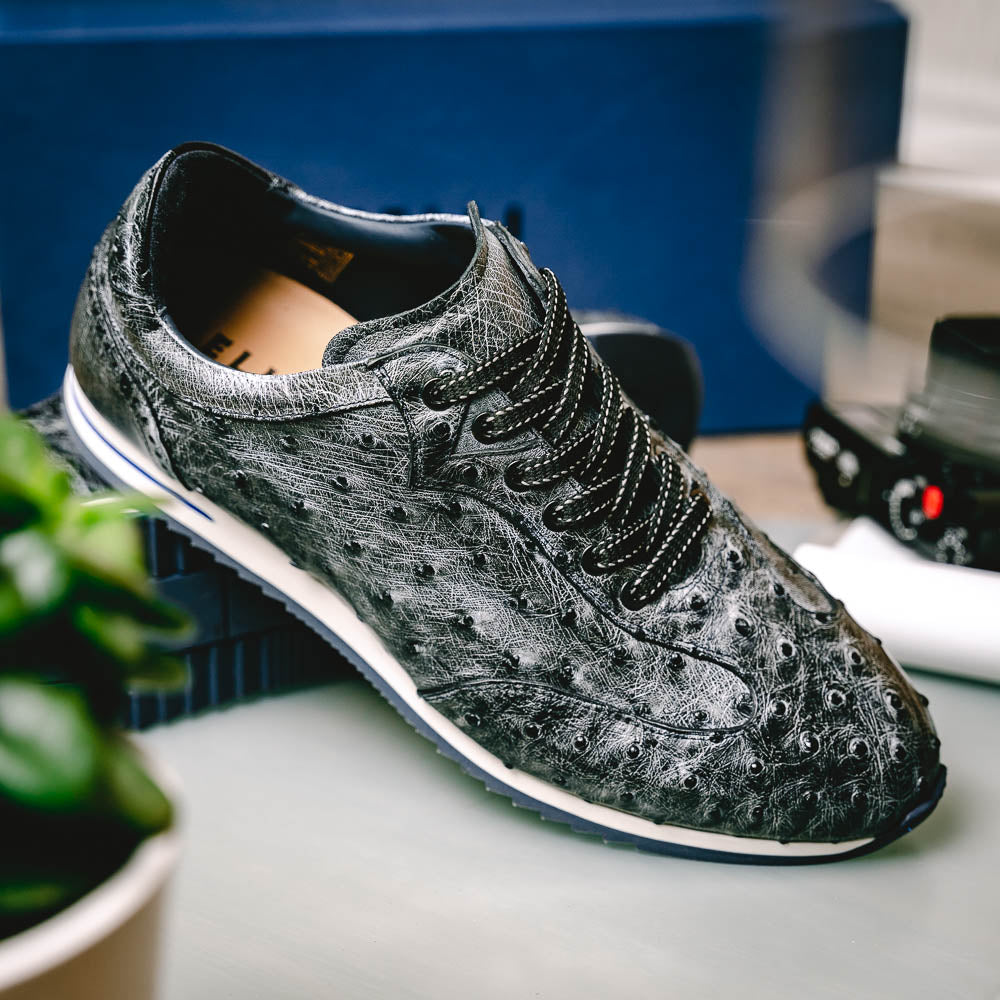 Rio Ostrich Quill Sneakers | Black Denim