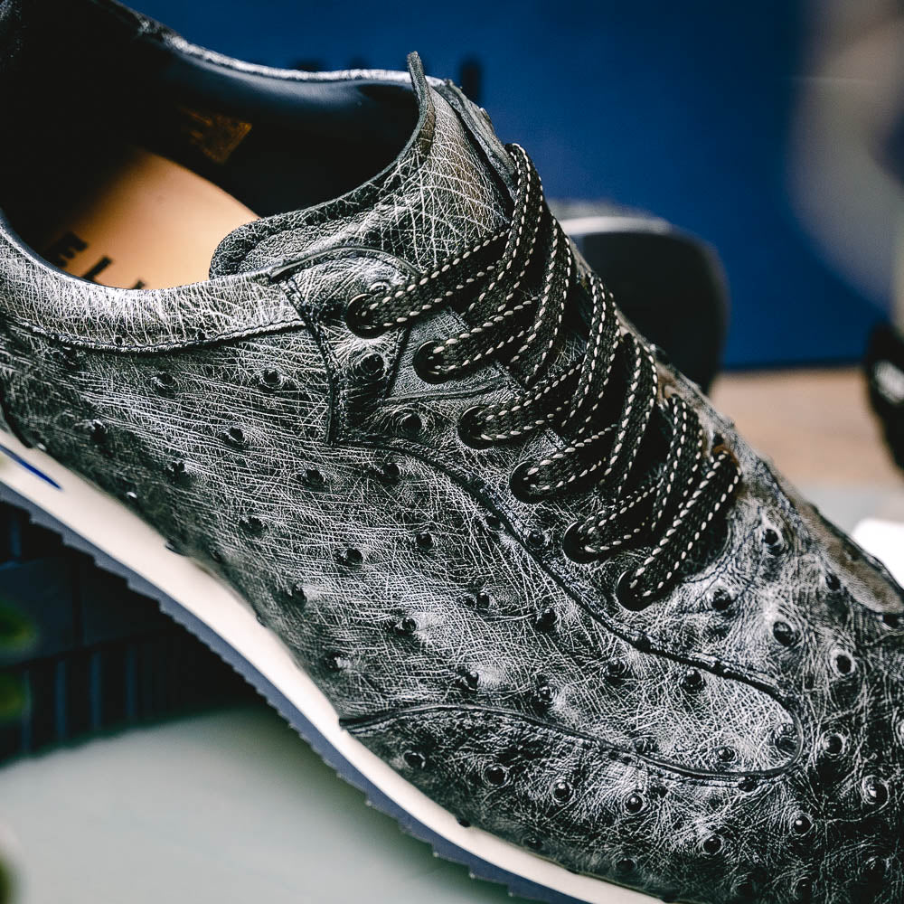 Rio Ostrich Quill Sneakers | Black Denim