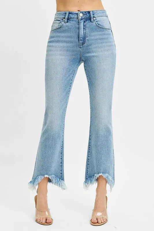RISEN High Rise Crop Bootcut Fray Hem Jeans