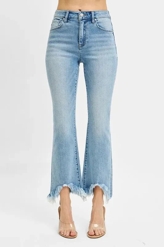 RISEN High Rise Crop Bootcut Fray Hem Jeans