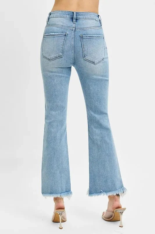 RISEN High Rise Crop Bootcut Fray Hem Jeans