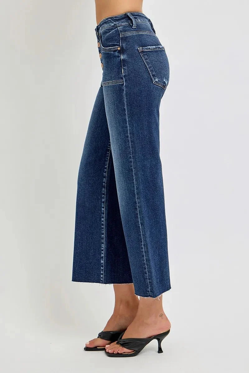 RISEN High Rise Crop Wide Button Up Jeans