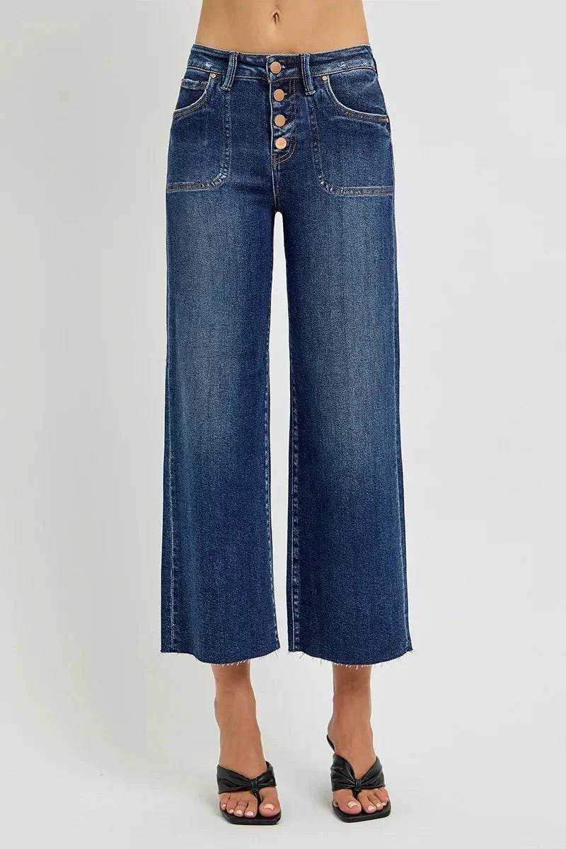 RISEN High Rise Crop Wide Button Up Jeans