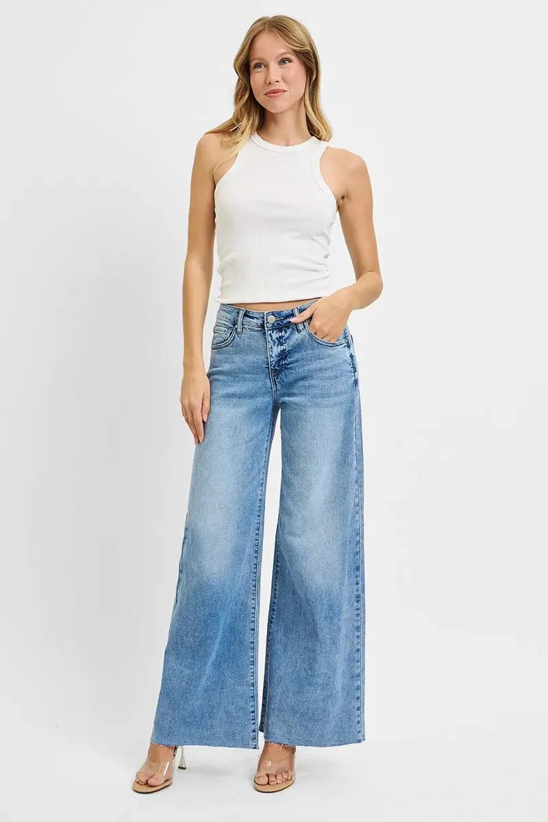 RISEN Tummy Control High Rise Ankle Palazzo Jeans