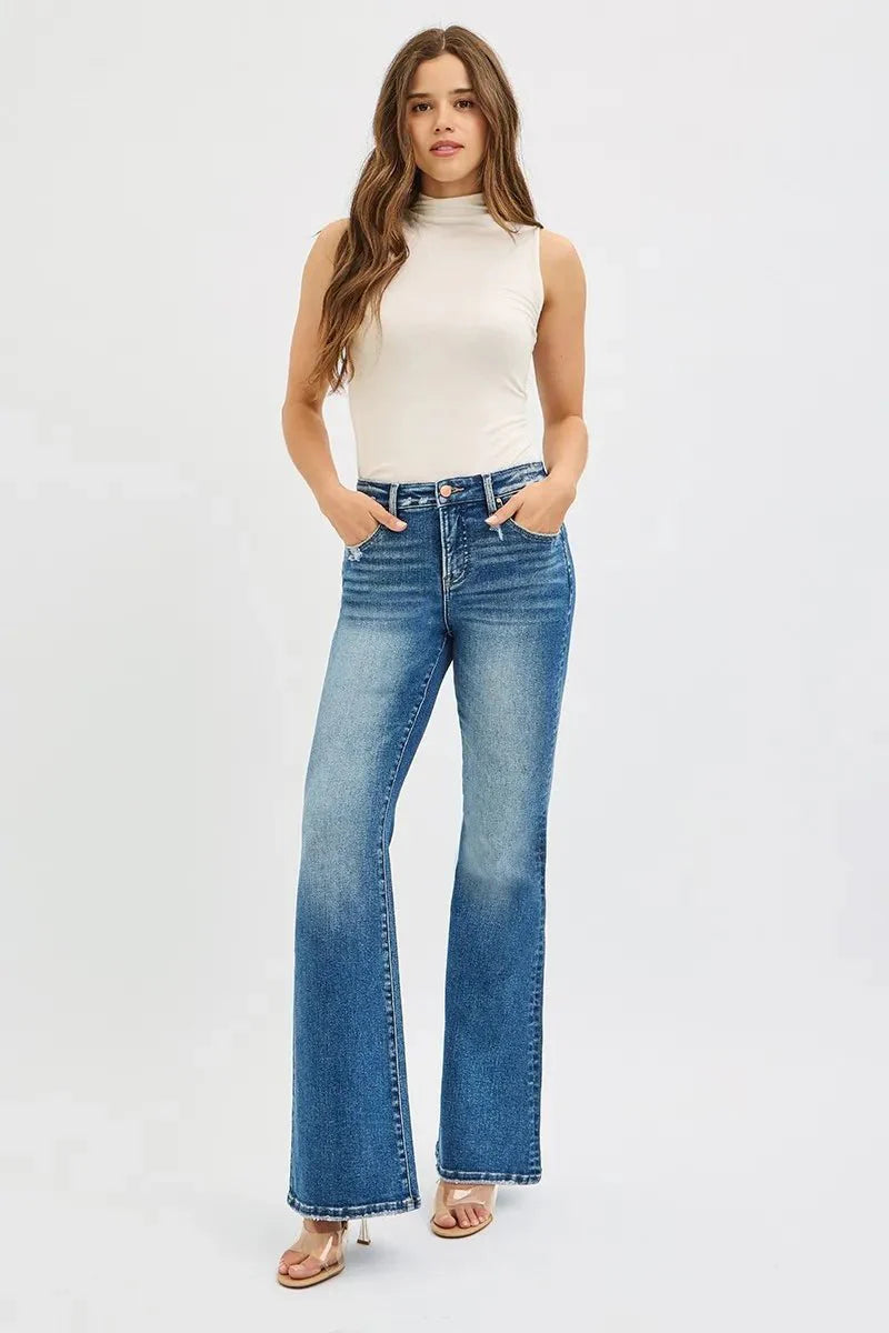 RISEN Full Size Tummy Control High Rise Flare Jeans