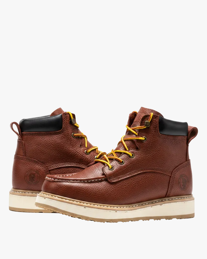 ROCKROOSTER Walker Men's 6” Brown Soft Toe Wedge Work Boots | SAP360