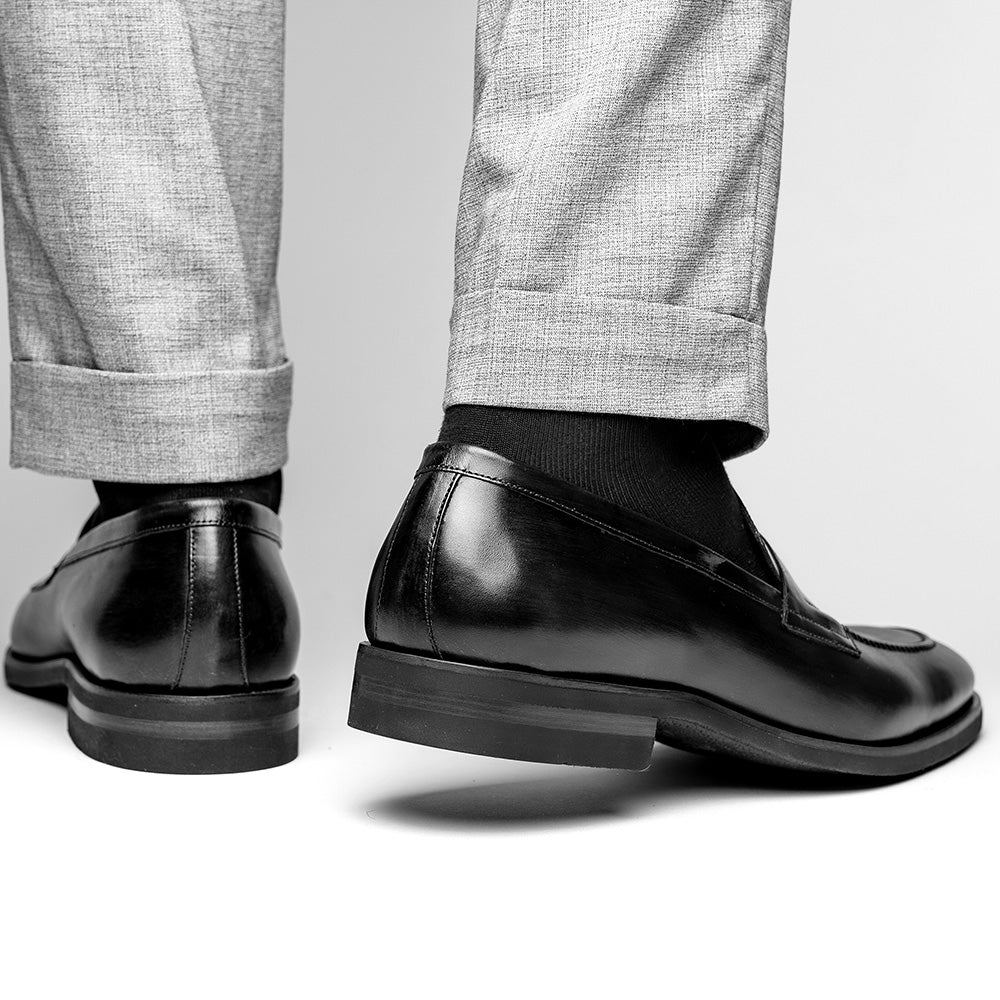Roma Hand Burnished Calfskin Penny Loafer | Black