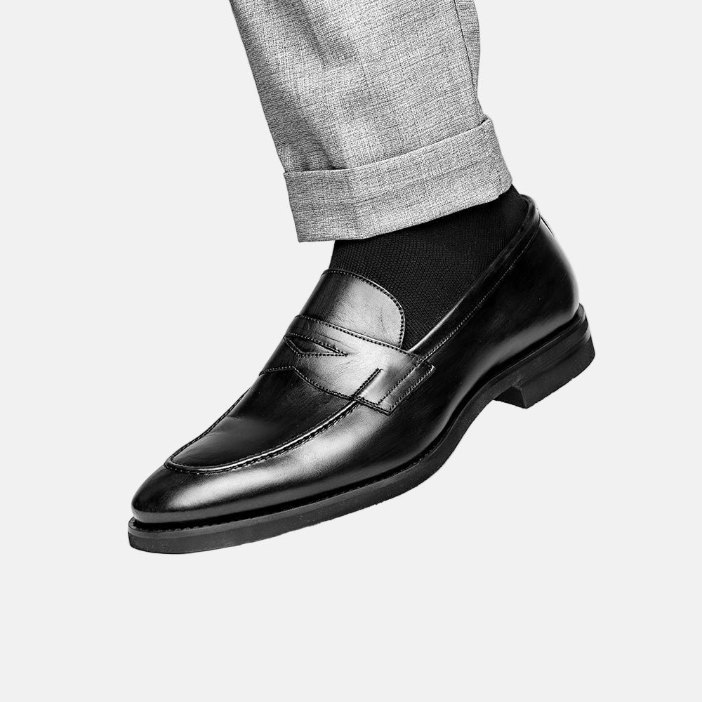 Roma Hand Burnished Calfskin Penny Loafer | Black