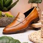 Roma Hand Burnished Calfskin Penny Loafer | Camel