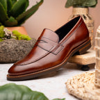 Roma Hand Burnished Calfskin Penny Loafer | Cognac