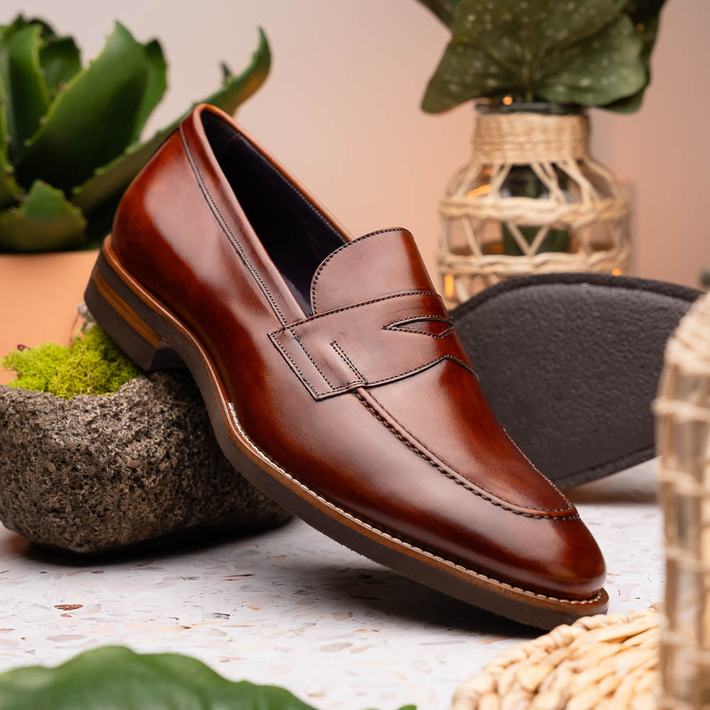 Roma Hand Burnished Calfskin Penny Loafer | Cognac