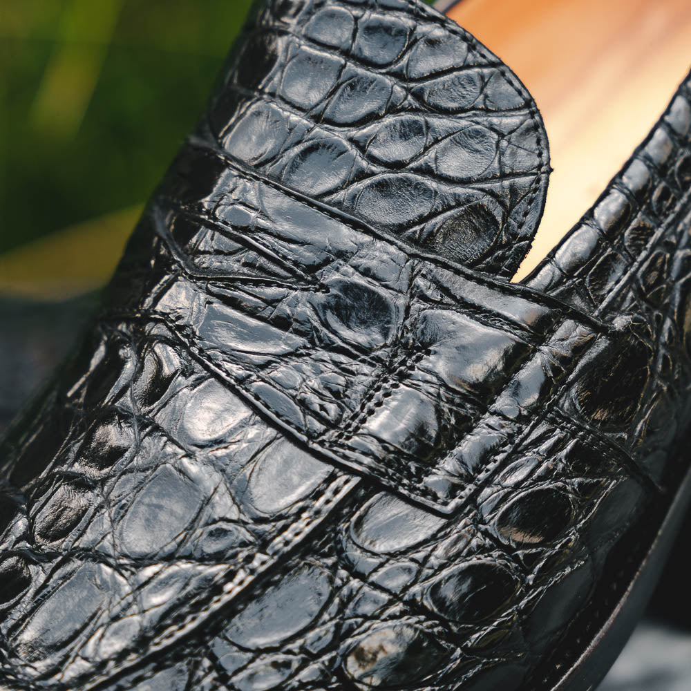 Roma Crocodile Penny Loafer | Black