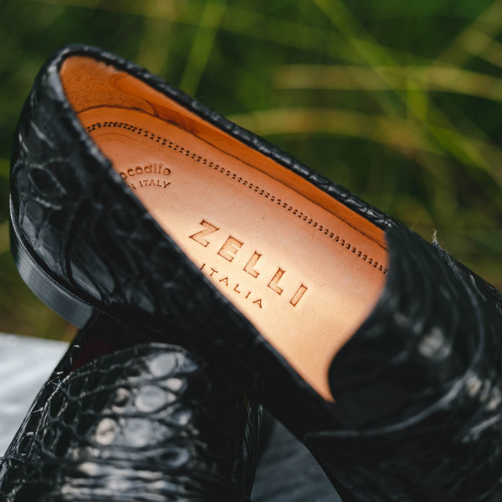 Roma Crocodile Penny Loafer | Black